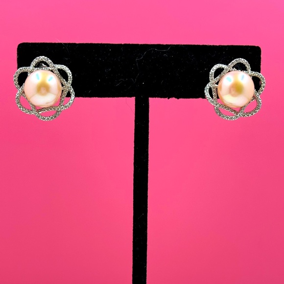 Imperial Pearls By Josh Bazar Jewelry - Imperial Pearls by Josh Bazar Pink Pearl & Diamond Sterling Silver Stud Earrings
